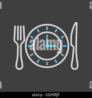 Piastra con coltello e forcella con un'icona a forma di orologio Illustrazione Vettoriale