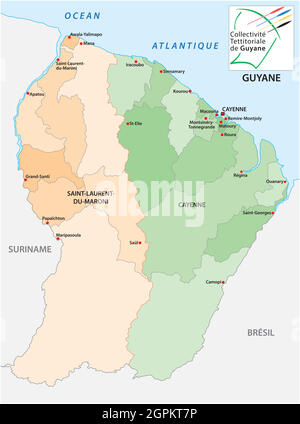Mappa amministrativa vettoriale dello stato sudamericano del francese Guiana Illustrazione Vettoriale