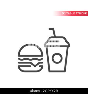 Icona vettore linea Burger e bevande analcoliche Illustrazione Vettoriale