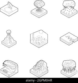 Incidente naturale set di icone di stile di contorno Illustrazione Vettoriale