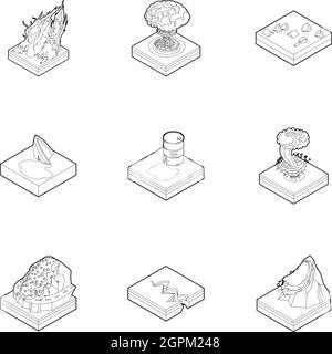 Disastro naturale set di icone di stile di contorno Illustrazione Vettoriale