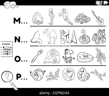 prima lettera di un gioco di parole per i bambini colorare pagina del libro Illustrazione Vettoriale