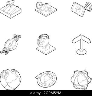 Territorio di ricerca set di icone di stile di contorno Illustrazione Vettoriale