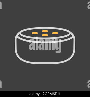 Altoparlante intelligente di piccole dimensioni con icona di riconoscimento vocale su sfondo scuro Illustrazione Vettoriale