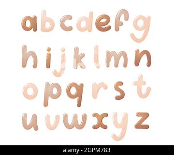 Carattere colorato per bambini. Alfabeto lucido per bambini in stile cartone animato. Tipografia vettoriale per la progettazione di scuole, prescolare e asilo. Illustrazione Vettoriale