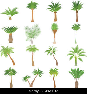 Diversi alberi di palma set di icone, stile cartoon Illustrazione Vettoriale