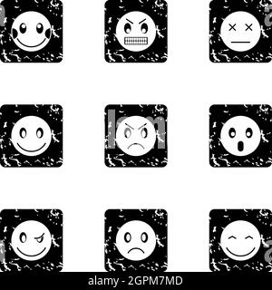 Icone emoticon impostate, stile grunge Illustrazione Vettoriale