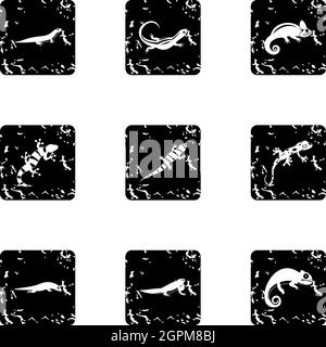 Icone Chameleon impostato, stile grunge Illustrazione Vettoriale