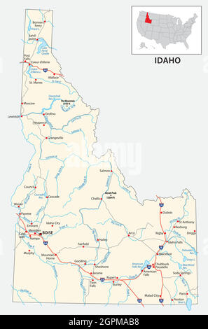 Mappa stradale dello stato americano dell'Idaho Illustrazione Vettoriale