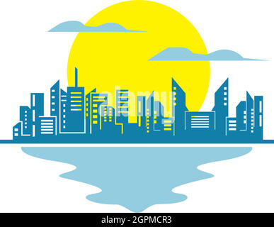 landscape immobiliare moderno edificio cittadino con sagoma vettoriale solare Illustrazione Vettoriale