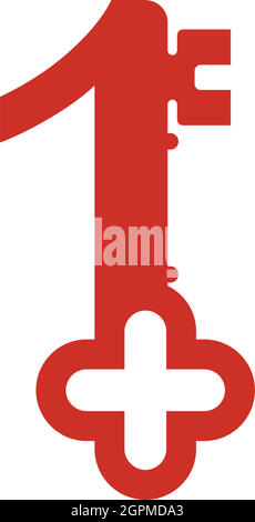 Icona del logo numero 1 con modello di simbolo di design dell'icona chiave Illustrazione Vettoriale
