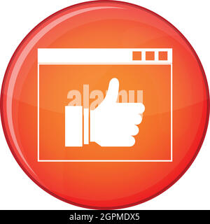 Mano con il pollice fino a icona del browser, di tipo piatto Illustrazione Vettoriale