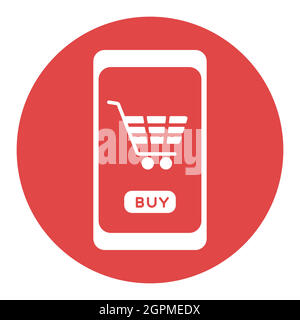 Telefono cellulare shopping o shopping online glyph icona bianca Illustrazione Vettoriale