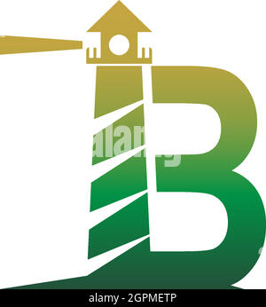 Lettera B con logo icona faro modello Illustrazione Vettoriale