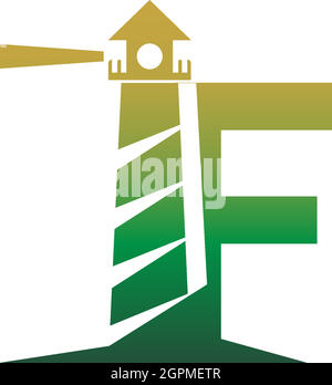 Lettera F con logo a forma di icona del faro Illustrazione Vettoriale