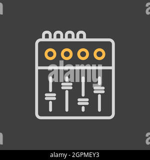 Icona del piatto vettoriale della console di miscelazione su sfondo scuro Illustrazione Vettoriale