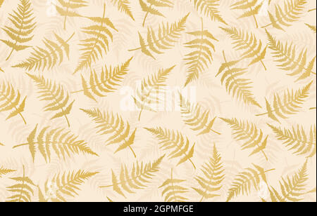 modello senza giunture con sfondi di foglie, sfondo di felce d'oro, motivo senza giunture con felce, champagne a vela e foglia d'oro modello, applicabile per striscioni, poster, stampa di tessuti e tessuti Illustrazione Vettoriale