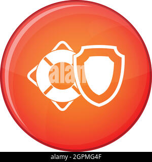 Ciambella di sicurezza e icona dello scudo, stile piatto Illustrazione Vettoriale
