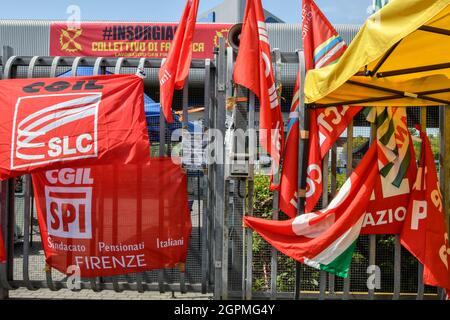 La manifestazione dei camminatori di GKN Melrose a campi Bisenzio, Firenze italy.The lavoratori protestano contro il licenziamento e l'offshoring della fabbrica Foto Stock