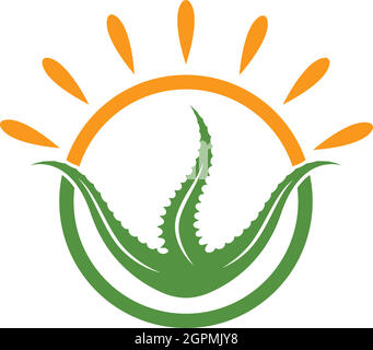 aloevera con logo sole icona disegno vettoriale Illustrazione Vettoriale