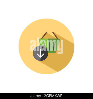 Carrello. Freccia giù. Icona piatta in un cerchio. Illustrazione del vettore commerciale Illustrazione Vettoriale