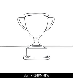 Una linea continua di coppa di trofei di primo posto in silhouette. Stile minimalista. Perfetto per biglietti, inviti alle feste, poster, adesivi, abbigliamento. Icona astratta nera. Illustrazione Vettoriale