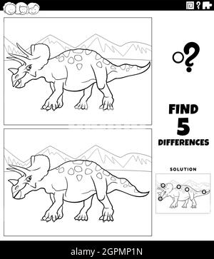 differenze gioco educativo con triceratops pagina libro a colori Illustrazione Vettoriale