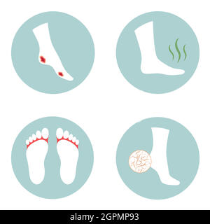 problemi di dibetica, di cicerello, di fungo e di piede stinky Illustrazione Vettoriale