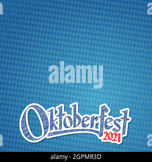 Sfondo dell'Oktoberfest 2021 con motivo a scacchi blu-bianco Illustrazione Vettoriale