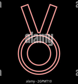 Medaglia al neon immagine grafica vettoriale di colore rosso in stile piatto Illustrazione Vettoriale