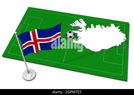 Islanda. Bandiera nazionale con palla di calcio in primo piano. Sport football - Illustrazione 3D Foto Stock