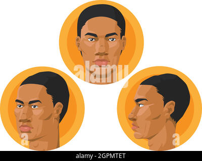 African American Man Head Front Profile View Cartoon Vector Drawing Illustrazione Vettoriale