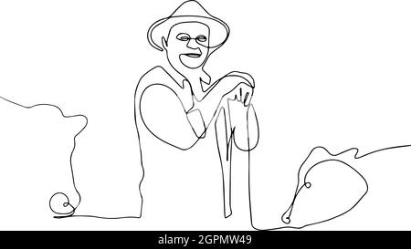 coltivatore maturo che posa in una cappottatura Illustrazione Vettoriale
