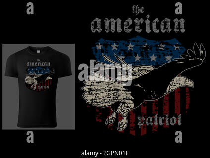 Patriot americano con aquila di Bald e bandiera americana Illustrazione Vettoriale