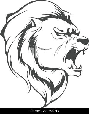 Roaring Lion Silhouette Angry Animal Stencil Vector Clipart Drawing Illustrazione Vettoriale