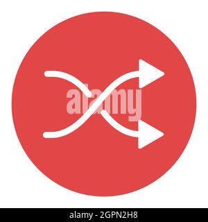 Icona shuffle glyph bianco. Frecce incrociate. Ordine casuale di musica Illustrazione Vettoriale