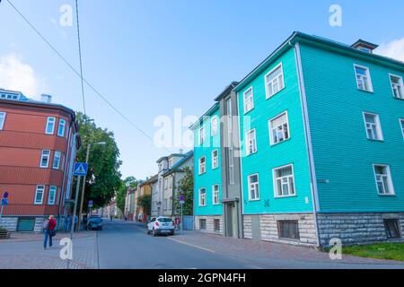 Tööstuse Street, distretto di Kalamaja, Tallinn, Estonia Foto Stock