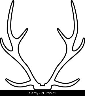 Corno antler concetto trofeo contorno contorno colore nero vettore illustrazione immagine stile piatto Illustrazione Vettoriale