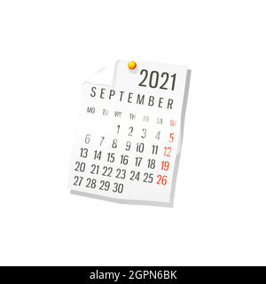2021 settembre calendario vettoriale Illustrazione Vettoriale