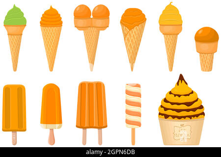 grande kit gelato pop cicle diversi tipi in tazza con cialde a cono Illustrazione Vettoriale