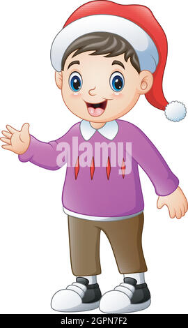 Cartone animato Happy boy con pullover di natale viola Illustrazione Vettoriale