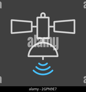 Icona vettore satellitare su sfondo scuro. Cartello di navigazione Illustrazione Vettoriale