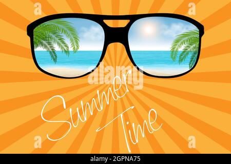 Occhiali estivi con palme e sole Illustrazione Vettoriale