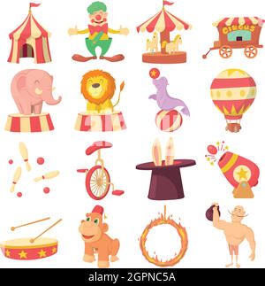 Circus set di icone, stile cartoon Illustrazione Vettoriale