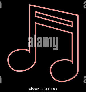 Nota al neon l'immagine vettoriale a colori rossi in stile piatto Illustrazione Vettoriale