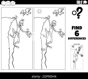 gioco delle differenze con cartoon climber coloring pagina libro Illustrazione Vettoriale
