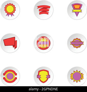 Badge set di icone, stile cartoon Illustrazione Vettoriale