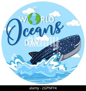 Banner Giornata Mondiale dell'Oceano con balena nell'oceano illustrazione isolata Illustrazione Vettoriale