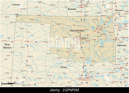 Mappa stradale vettoriale dello stato degli Stati Uniti dell'Oklahoma Illustrazione Vettoriale