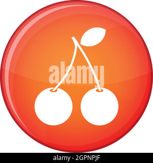 Due ciliegia matura bacche icona, stile piatto Illustrazione Vettoriale